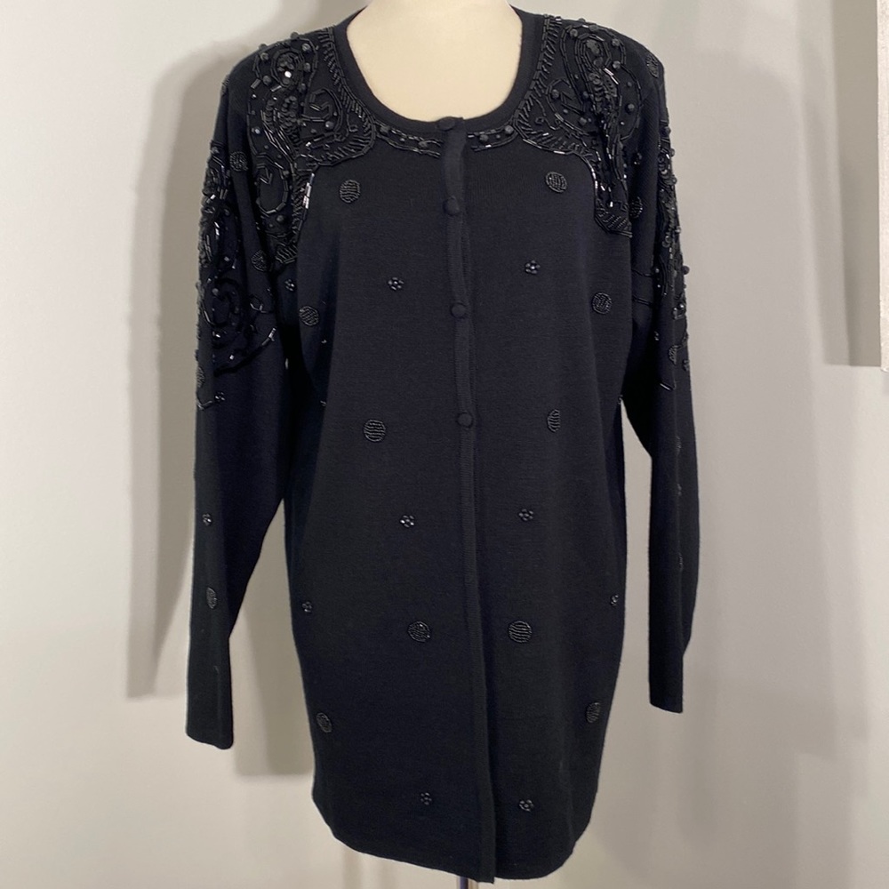 Vintage Doncaster black cardigan with sequin and beaded pattern Size L